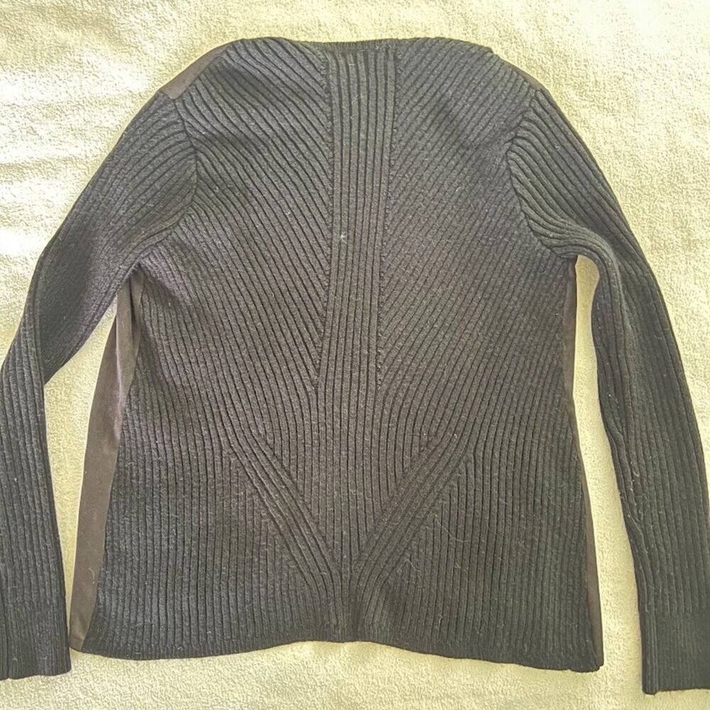 Sam Edelmen Black Open Front Cardigan Suede Panels, Size M - Picture 7 of 7